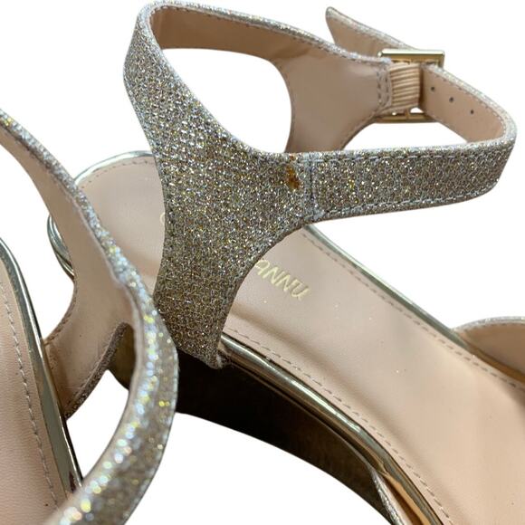 Pizz Annu Womens Size 8 Glitter Gold Wendy 2.5" Wedge Heel Ankle Strap Shoes - Picture 4 of 7